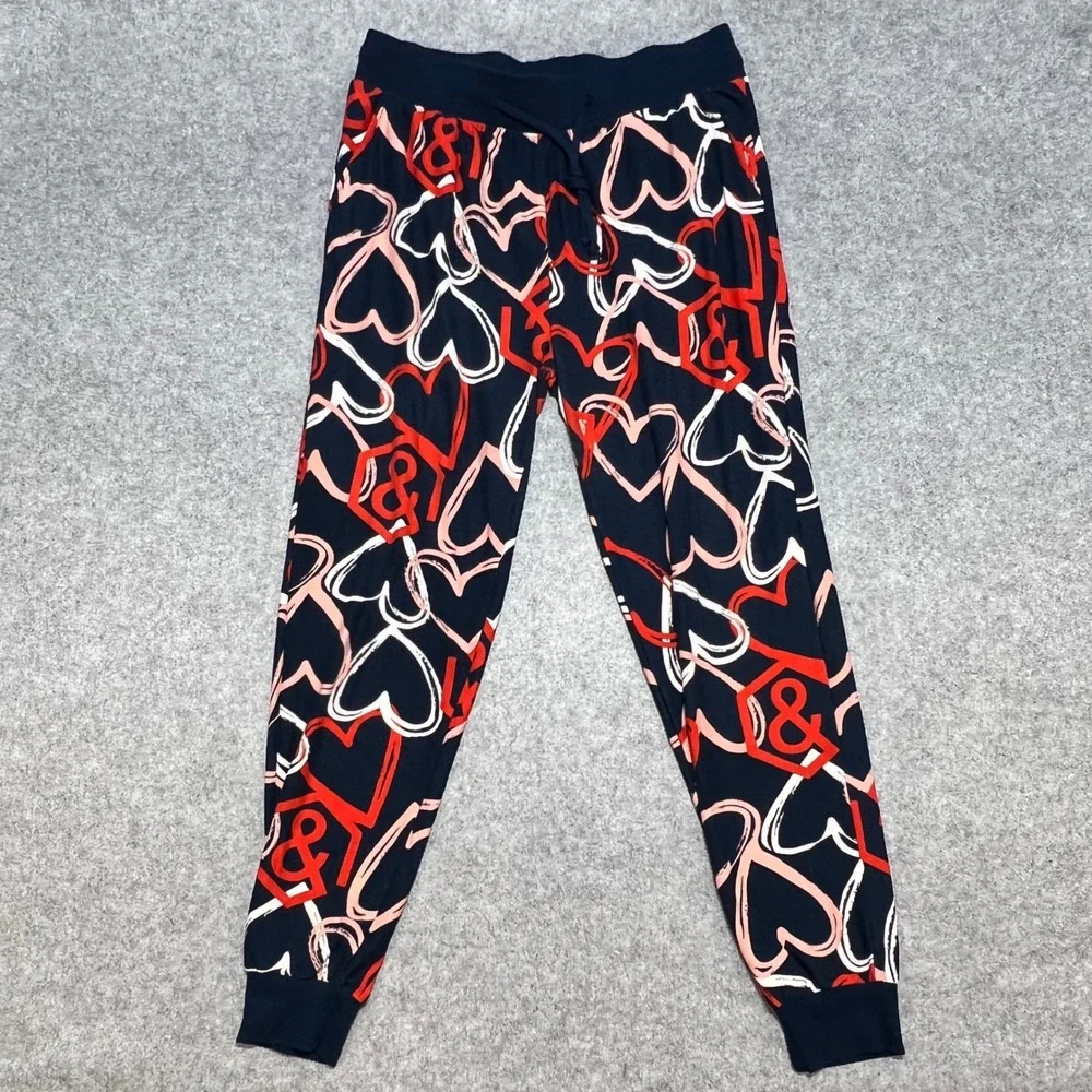 Agnes & Dora Heart Print‎ Jogger Pants Navy Cozy Lounge Drawstring Womens Large